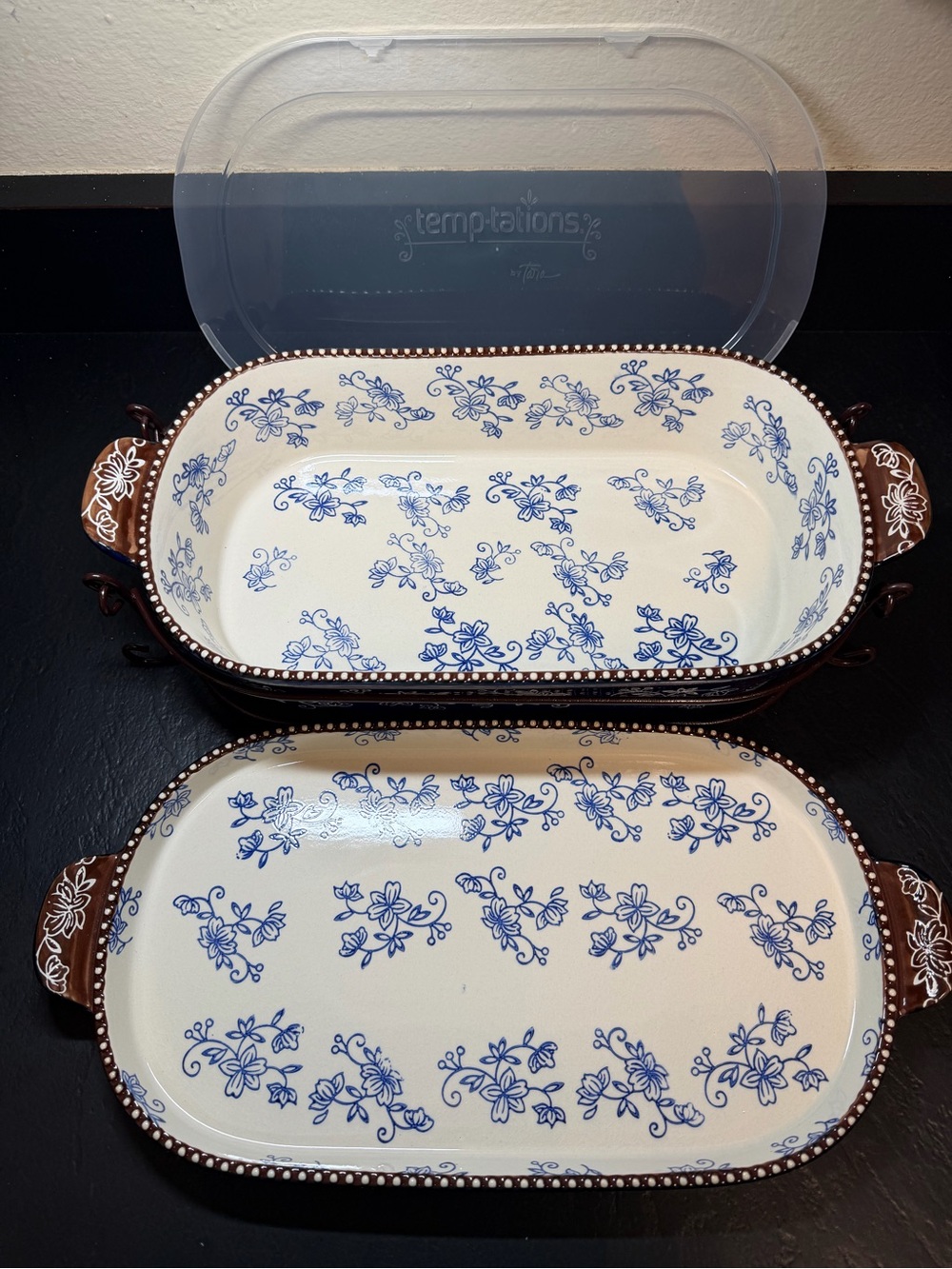 Temp-Tations Floral Lace ceramic bakeware set- 3qt